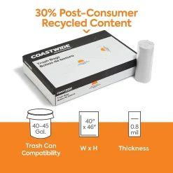 ™ 40-45 Gallon Trash Bag with 30% PCR, 40" x 46", Low Density, 0.8 mil, Clear, 150 Bags/Box (CW62415)<Coastwide Professional Best