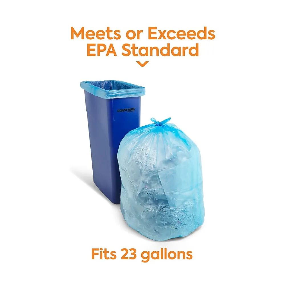 ™ 23 Gallon Trash Bag with 30% PCR, 28" x 45", Low Density, 0.8 mil, Blue, 250 Bags/Box (CW62424)<Coastwide Professional Clearance