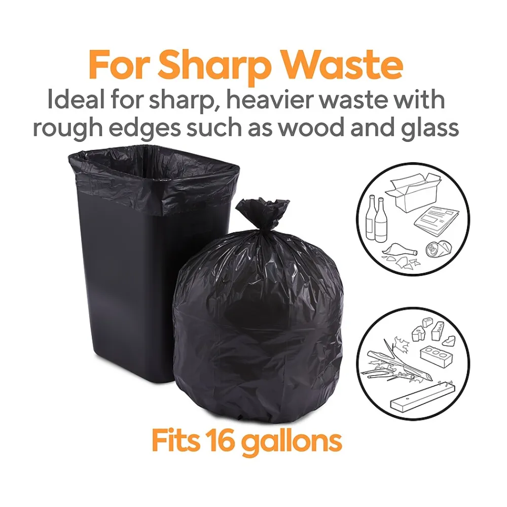 ™ 12-16 Gallon Trash Bag, 24" x 31", Low Density, 1 mil, Black, 250 Bags/Box (CW21760)<Coastwide Professional Discount
