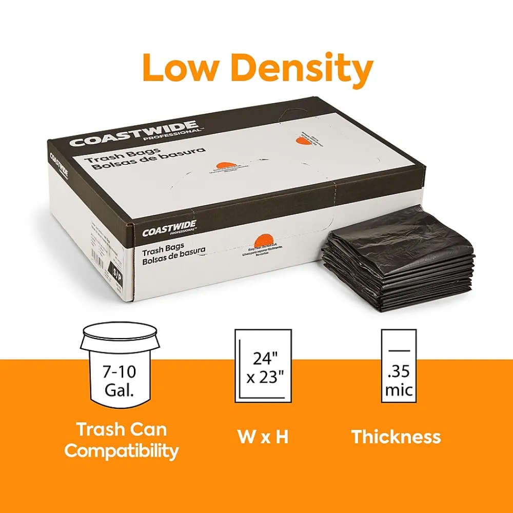 ™ 7-10 Gallon Trash Bag, 24" x 23", Low Density, 0.35 mil, Black, 500 Bags/Box (CW21759)<Coastwide Professional Hot