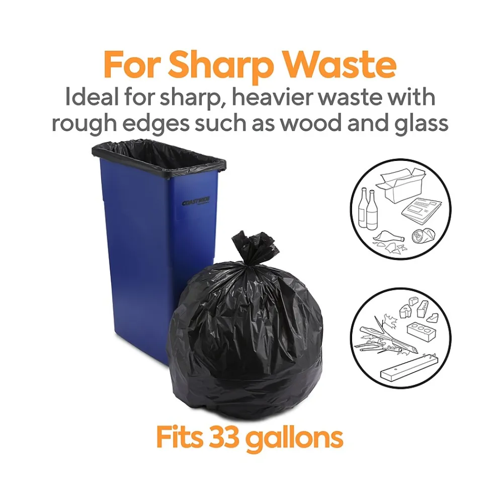 ™ 30-33 Gallon Trash Bag, 33" x 39", Low Density, 1.5 mil, Black, 100 Bags/Box (CW25530)<Coastwide Professional