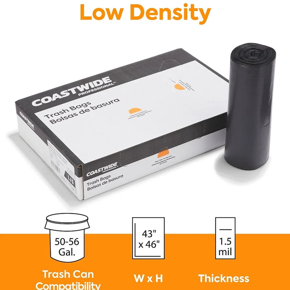 ™ 50-56 Gallon Trash Bag, 43" x 46", Low Density, 1.5 mil, Black, 100 Bags/Box (CW22341)<Coastwide Professional New