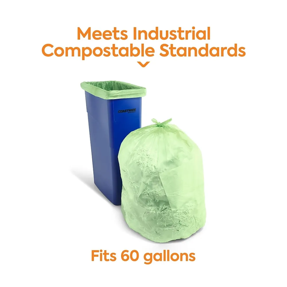 ™ 55-60 Gallon Compostable Bag, 38" x 58", Low Density, 0.9 Mil, Green, 100 Bags/Box (CW62401)<Coastwide Professional Sale