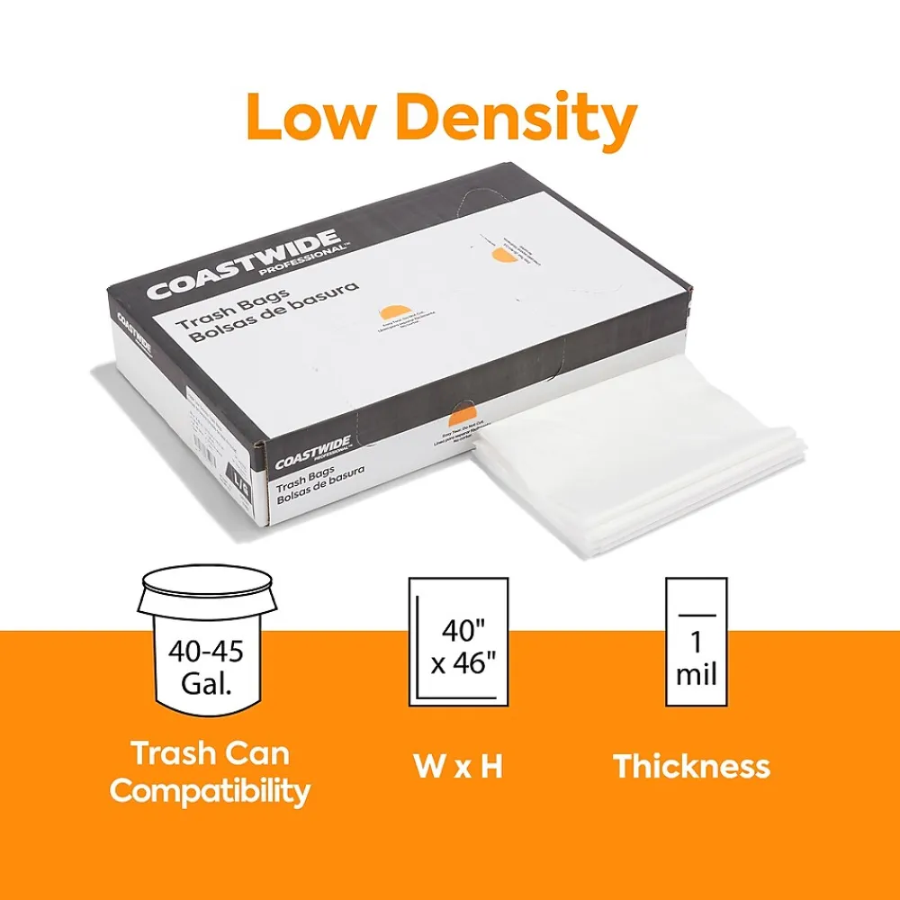 ™ 40-45 Gallon Trash Bag, 40" x 46", Low Density, 1 mil, Clear, 100 Bags/Box (CW17967)<Coastwide Professional New