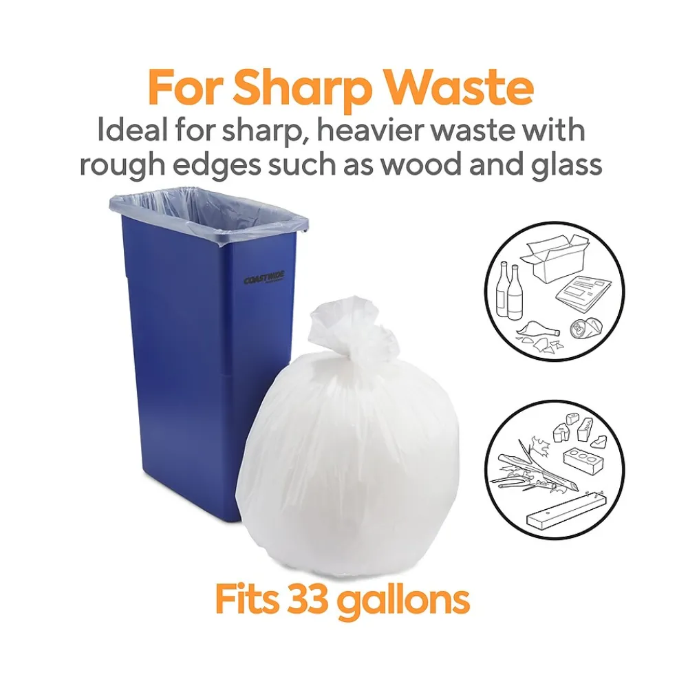 ™ 30-33 Gallon Trash Bag, 33" x 39", Low Density, 0.74 mil, White, 150 Bags/Box (CW18185)<Coastwide Professional Online