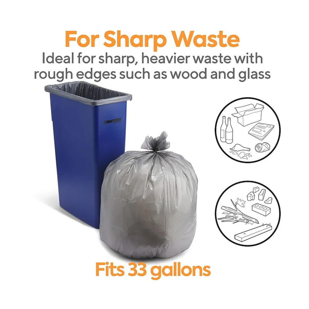 ™ 30-33 Gallon Trash Bag, 33" x 40", Low Density, 1.5 mil, Silver, 100 Bags/Box (CW18186)<Coastwide Professional New