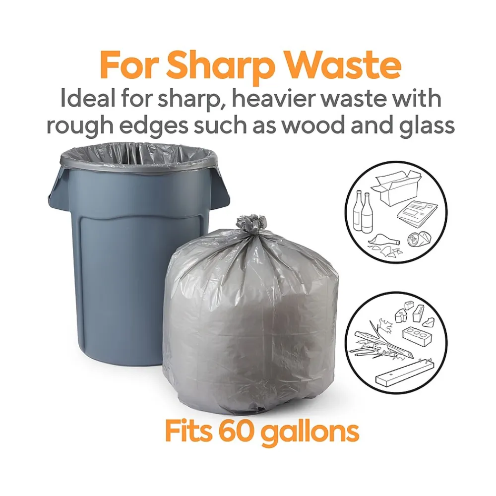 ™ 55-60 Gallon Trash Bag, 39" x 57", Low Density, 1.7 mil, Silver, 50 Bags/Box (CW18190)<Coastwide Professional Clearance