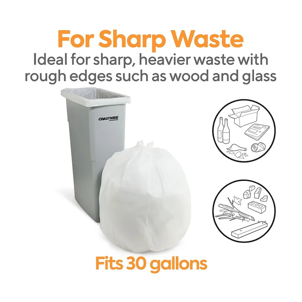 ™ 20-30 Gallon Trash Bag, 30" x 36", Low Density, 0.9 mil, White, 200 Bags/Box (CW50710)<Coastwide Professional Best