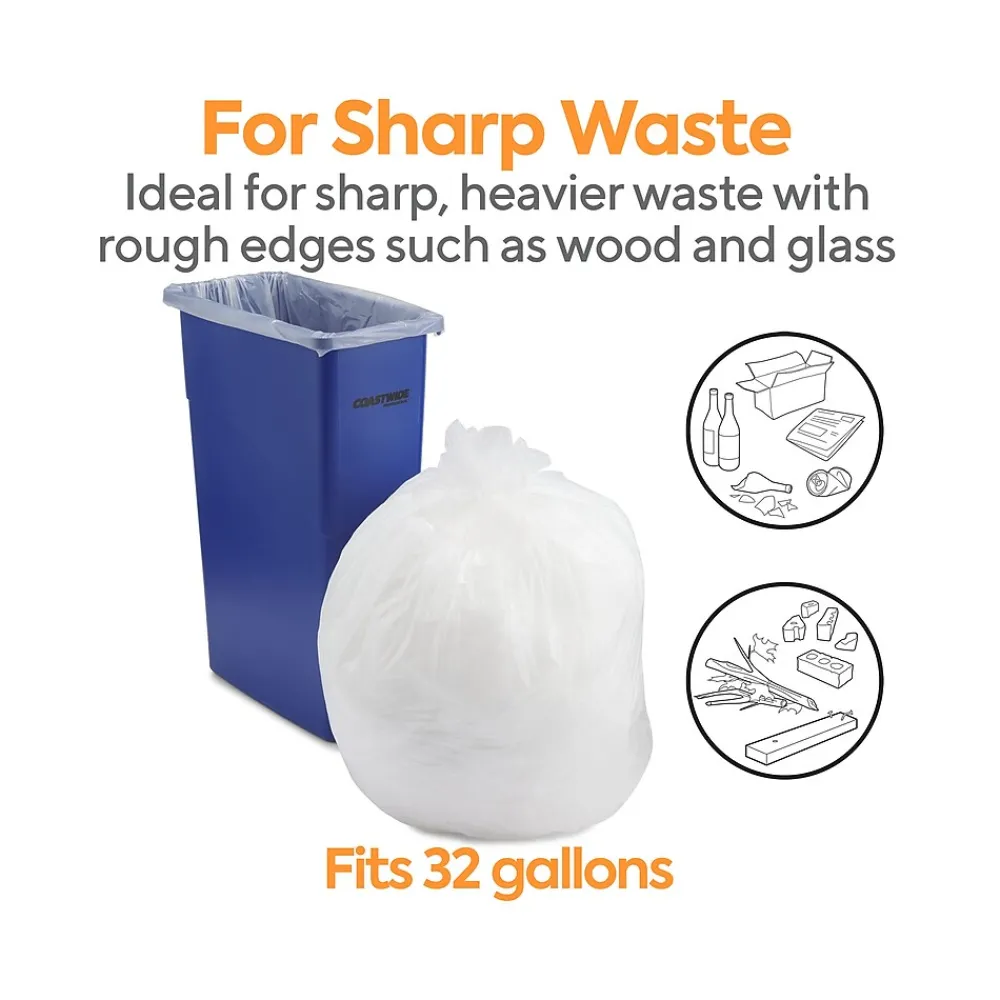 ™ AccuFit 32 Gallon Trash Bag, 33" x 44", Low Density, 0.9 mil, Clear, 100 Bags/Box (CW57401)<Coastwide Professional New