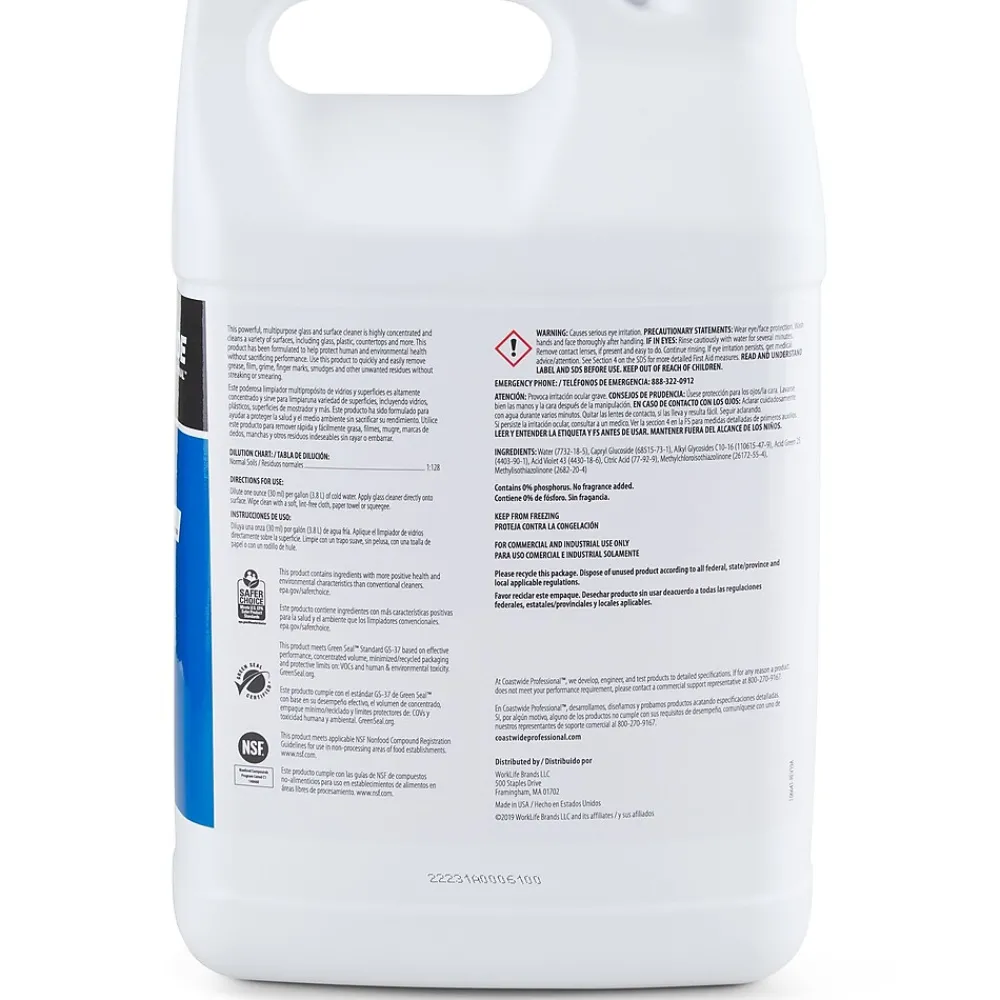 Glass Cleaner 61 Concentrate, 3.78L, 4/Carton (CW610001-A)<Coastwide Professional New
