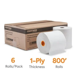 Coastwide Professional ™ J-Series Hardwound Paper Towels, 1-ply, 800 ft./Roll, 6 Rolls/Carton (CWJHT-WHT)
