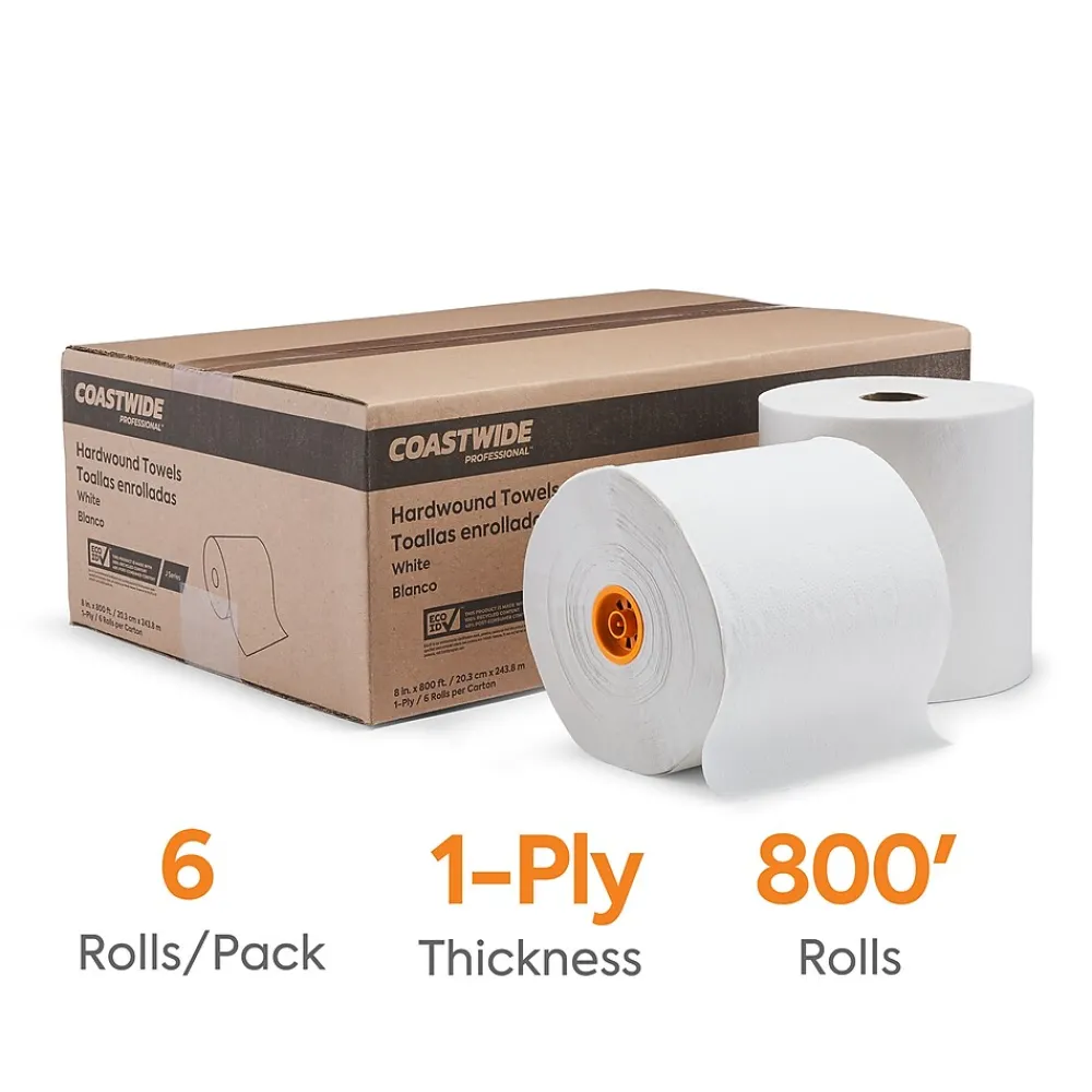 Coastwide Professional ™ J-Series Recycled Hardwound Paper Towels, 1-ply, 800 ft./Roll, 6 Rolls/Carton (CWJHT-ECO)