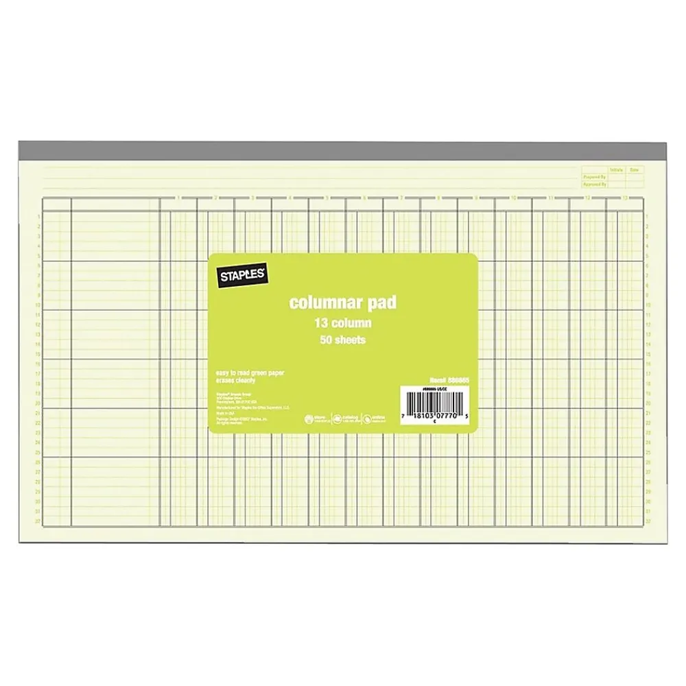 Accounting & Record Journals*Unbranded Columnar Book, 13 Column, 13.31" x 8.5", Green, 25 Sheets/Book (886665)