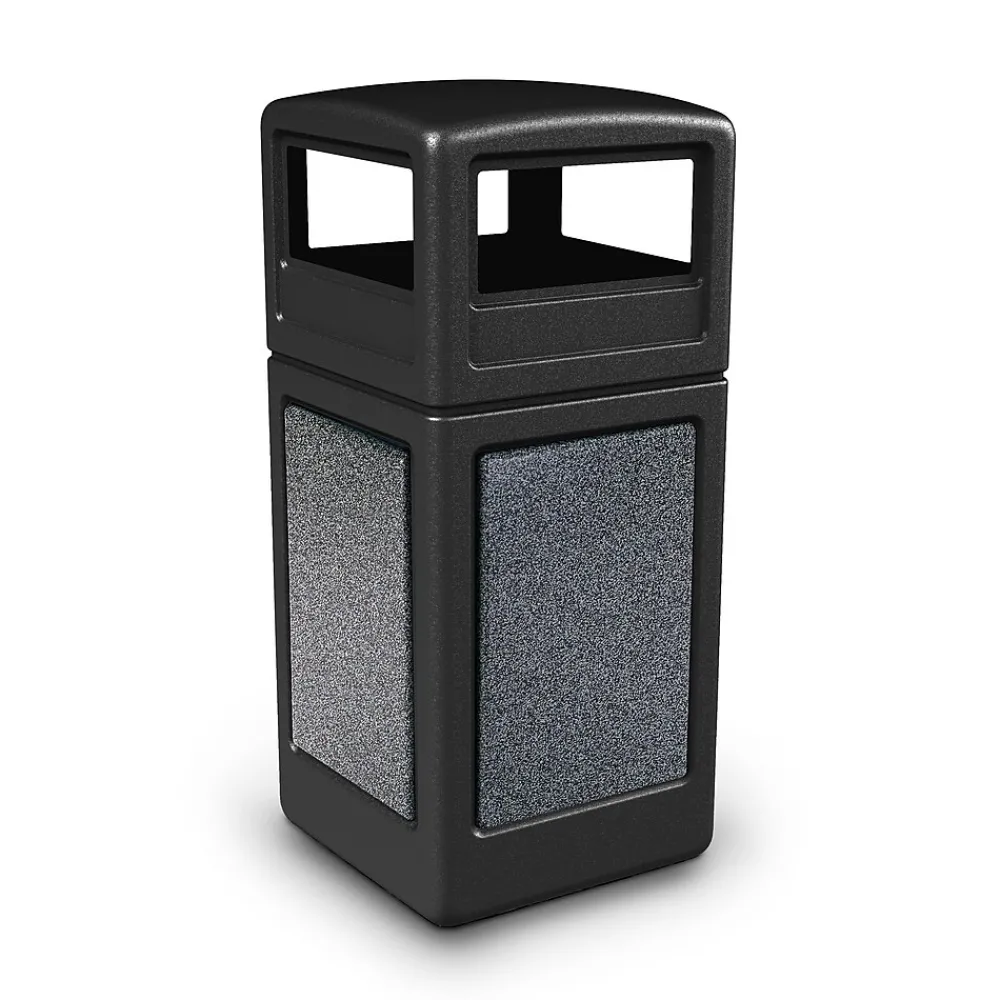 Products StoneTec 42 Gallon Square Trash Can with Dome Lid, Black with Pepperstone Panels (72041399)<Commercial Zone New