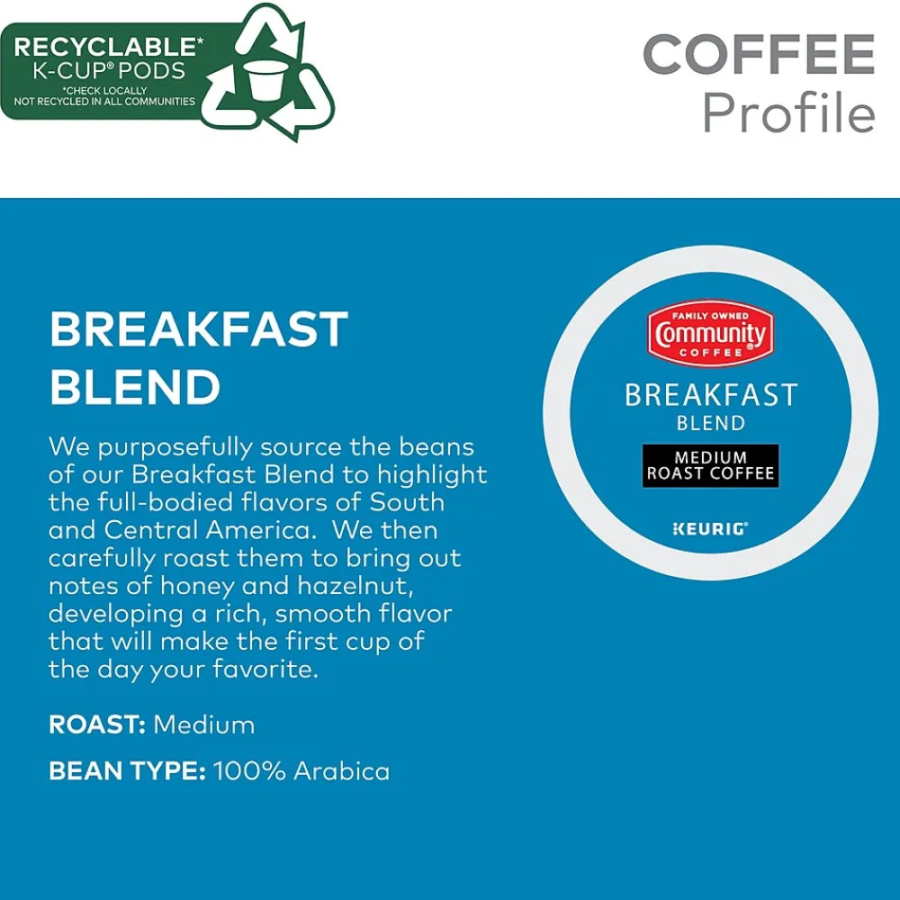 Community Coffee Breakfast Blend Coffee Keurig® K-Cup® Pods, Medium Roast, 24/Box (5000374324)