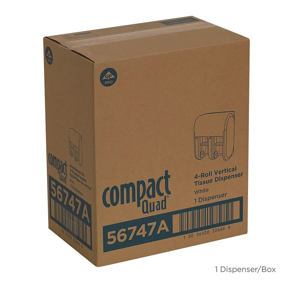 Compact 4-Roll Quad Coreless Toilet Paper Dispenser by GP PRO, White (56747A)<Georgia-Pacific