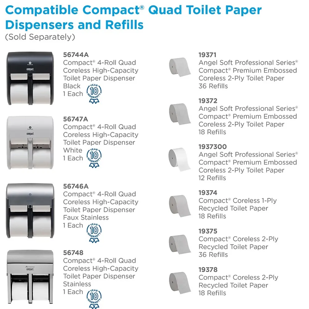 Compact 4-Roll Quad Coreless Toilet Paper Dispenser by GP PRO, White (56747A)<Georgia-Pacific