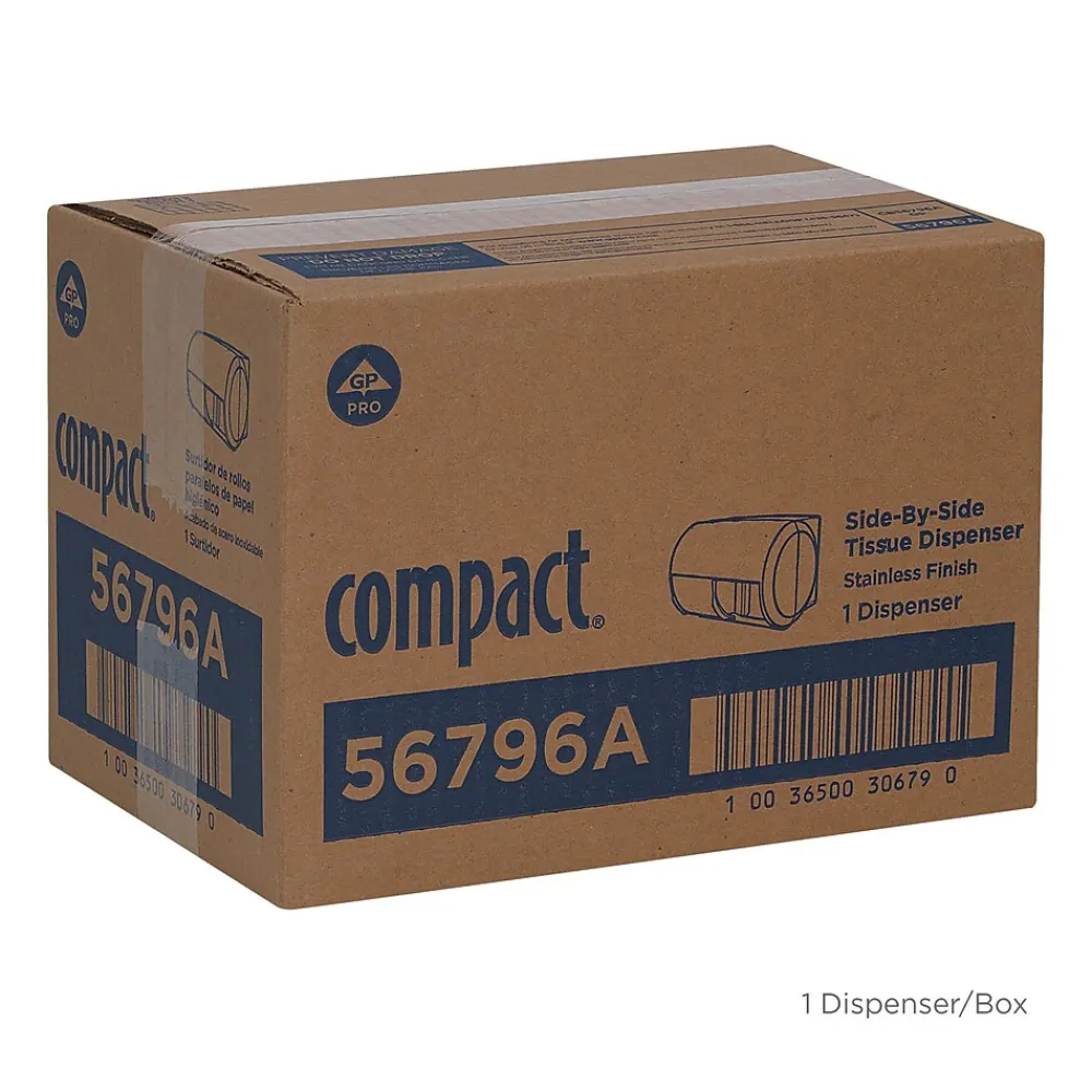 Compact 2-Roll Side-by-Side Coreless Toilet Paper Dispenser by GP PRO, Faux Stainless, (56796A)<Georgia-Pacific Discount