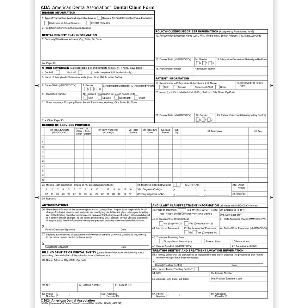Medical Forms*ComplyRight 2024 ADA Dental Claim Forms, 2,500 Forms/Pack (20241)