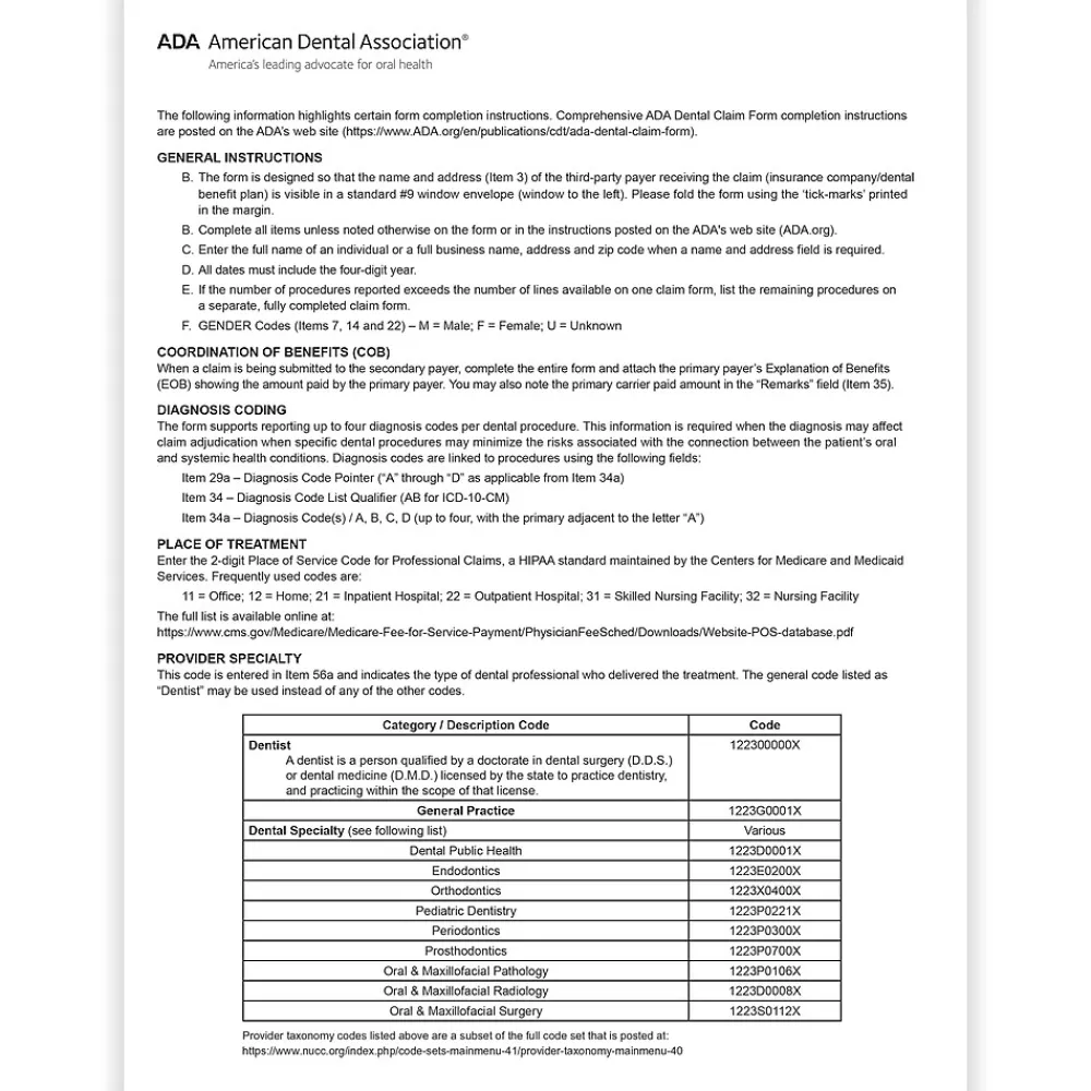 Medical Forms*ComplyRight 2024 ADA Dental Claim Forms, 1,000 Forms/Pack (202411)