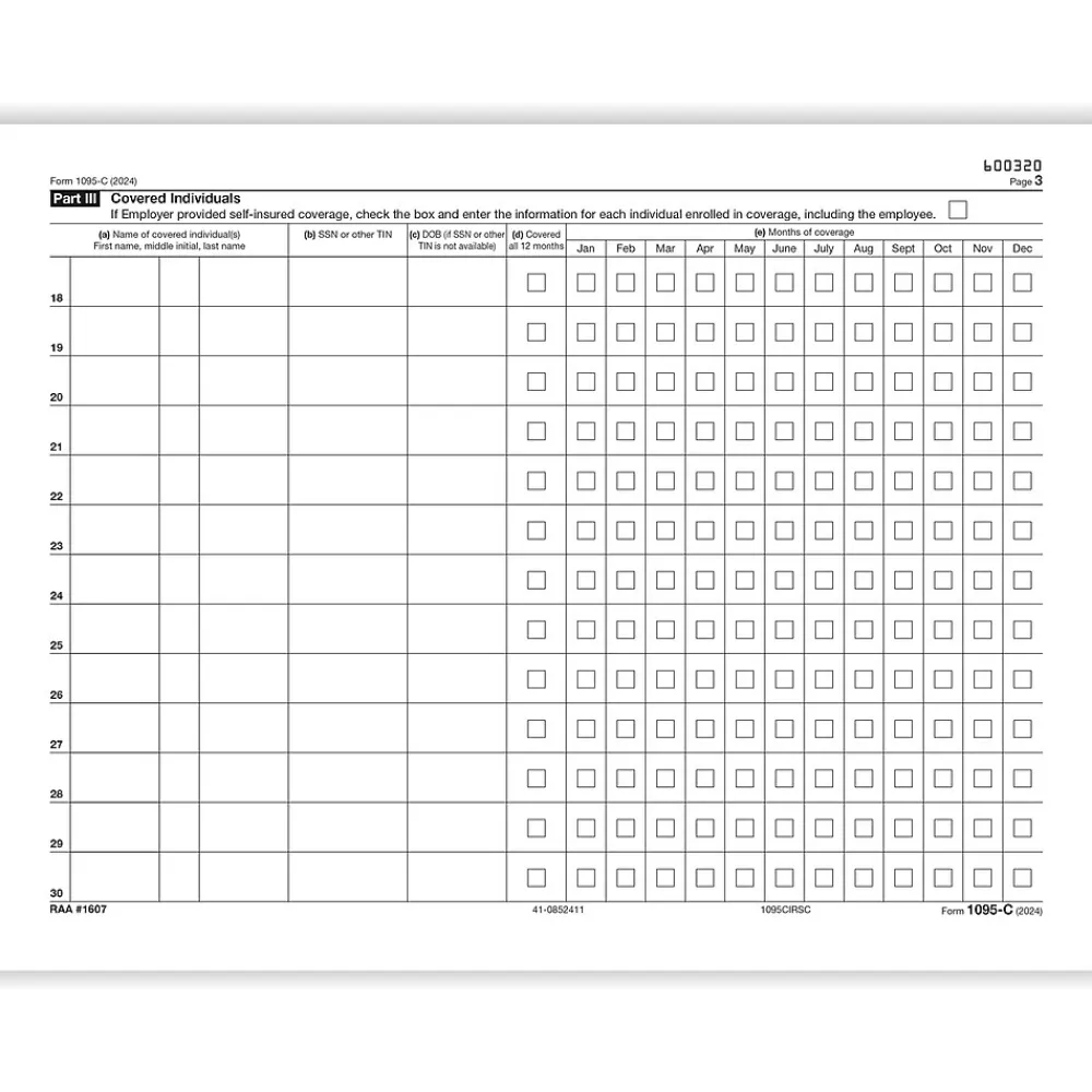 Tax Forms*ComplyRight 2024 1095-C Tax Form, 1-Part, White/Black, 25/Pack (1095CIRSC25)
