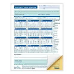 Hr Forms*ComplyRight 2025 Time Off Request and Approval Form, 2-Part, 50 Forms/Pack (A0030)