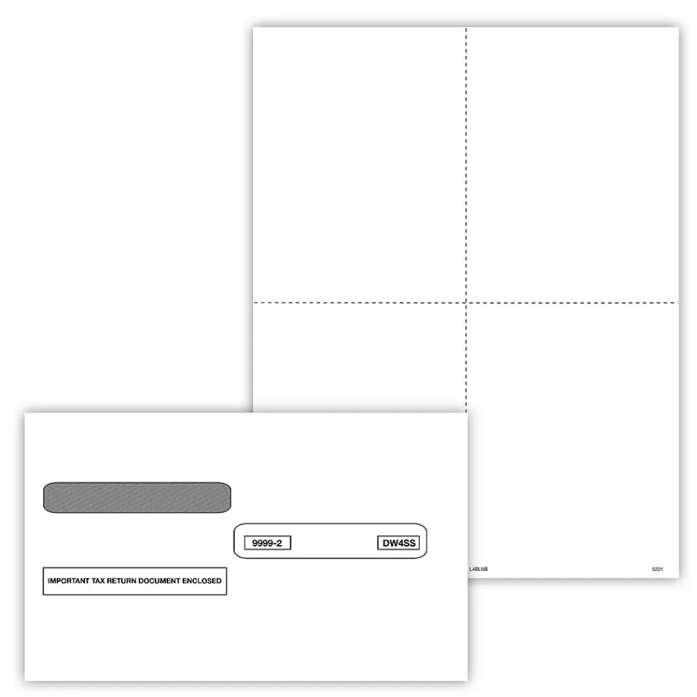 Tax Forms*ComplyRight 2024 W-2 Tax Form Envelopes/Recipient Copy Only (No Backer), 1-Part, 4-Up, 50/Pack (5221E)