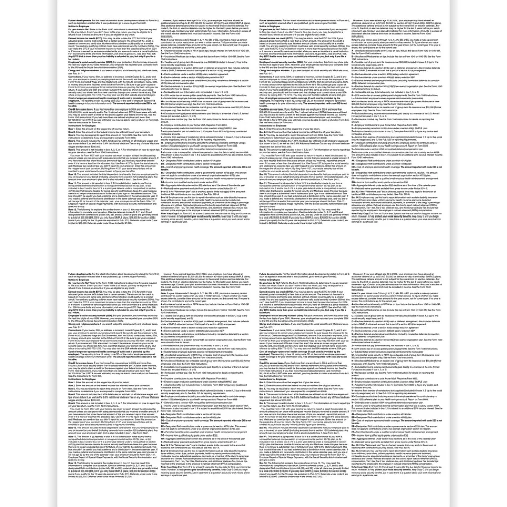 Tax Forms*ComplyRight 2024 W-2 Tax Form, 1-Part, 4-Up, 50/Pack (520950)
