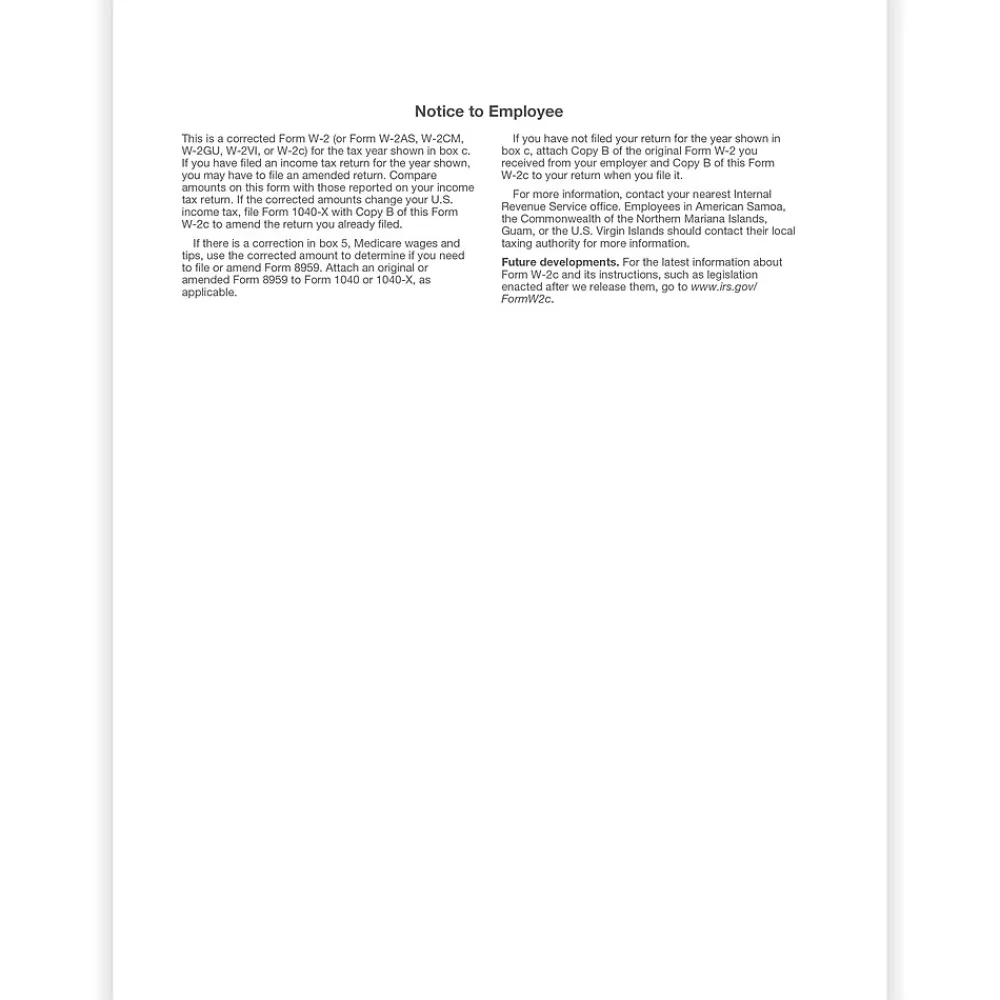 Tax Forms*ComplyRight 2024 W-2C Tax Form, 1-Part, Copy 2/C, 50/Pack (531650)