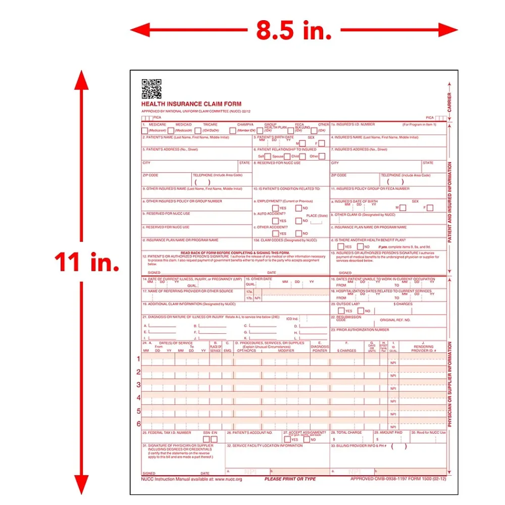 Medical Forms*TFP ComplyRight CMS-1500 Health Insurance Claim Forms (02/12), 8-1/2" x 11", Pack of 500 (CMS12LC500)