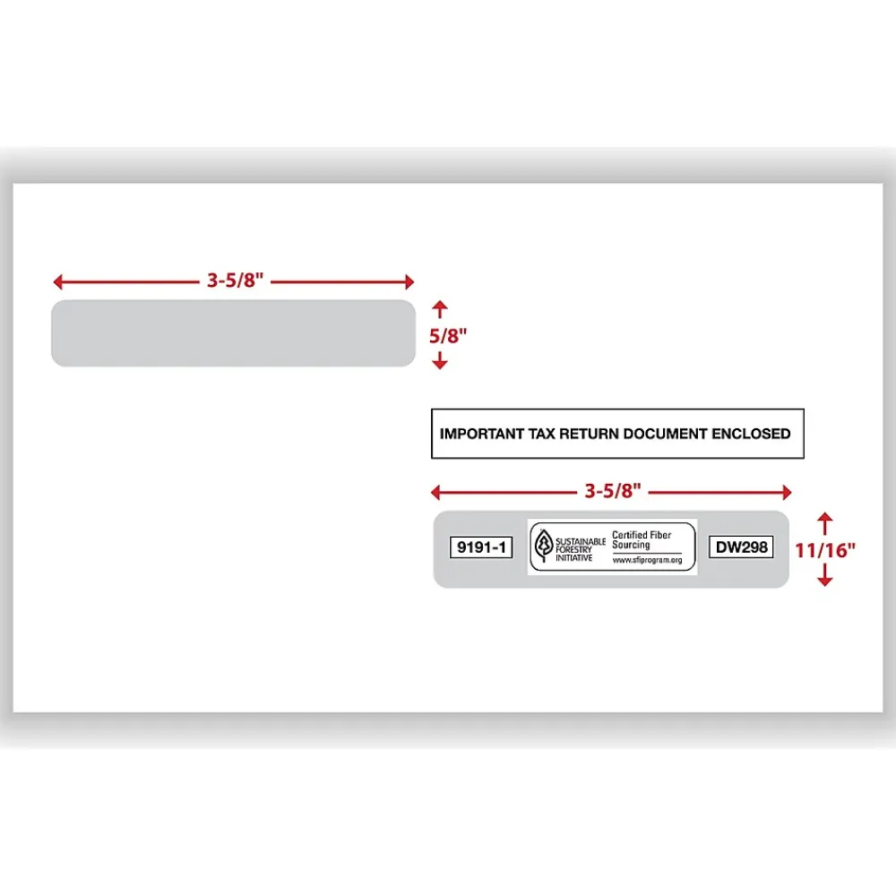 Tax Forms*ComplyRight Double Window Envelope, 5.63" x 9", White/Black, 100/Pack (91911)