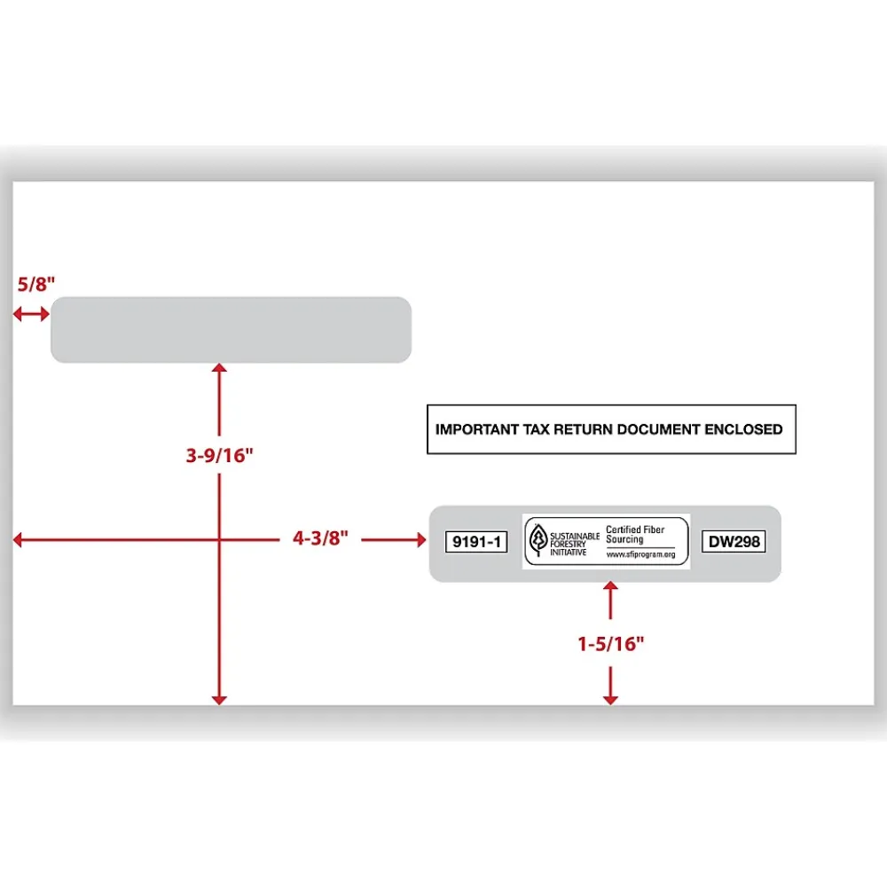 Tax Forms*ComplyRight Double Window Envelope, 5.63" x 9", White/Black, 100/Pack (91911)