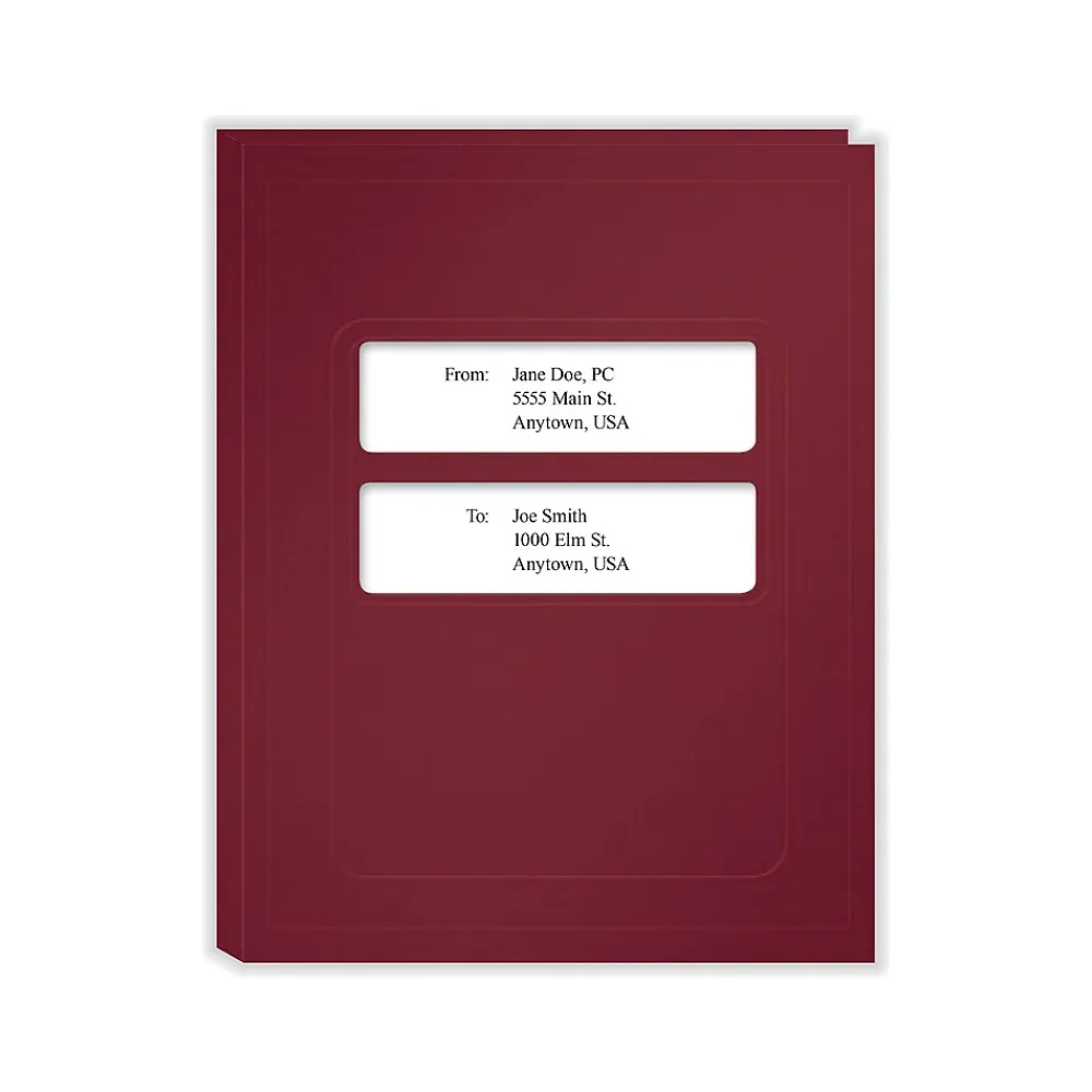 Pocket Folders|ComplyRight Double-Window Tax Presentation Folder, Burgundy, 50/Pack (FBU11)