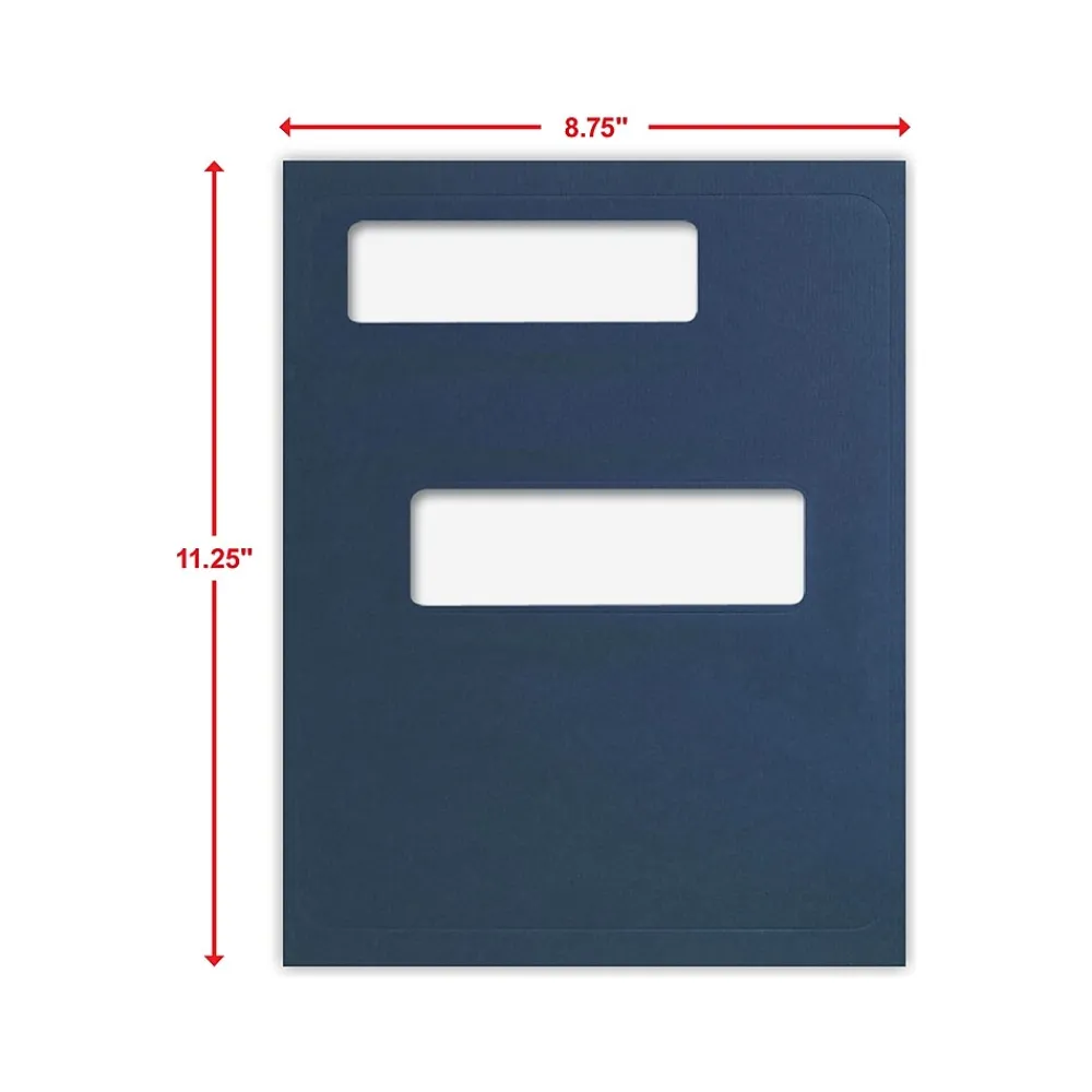 Pocket Folders|ComplyRight Double-Window Tax Presentation Folder, Navy Blue, 50/Pack (FMB03)