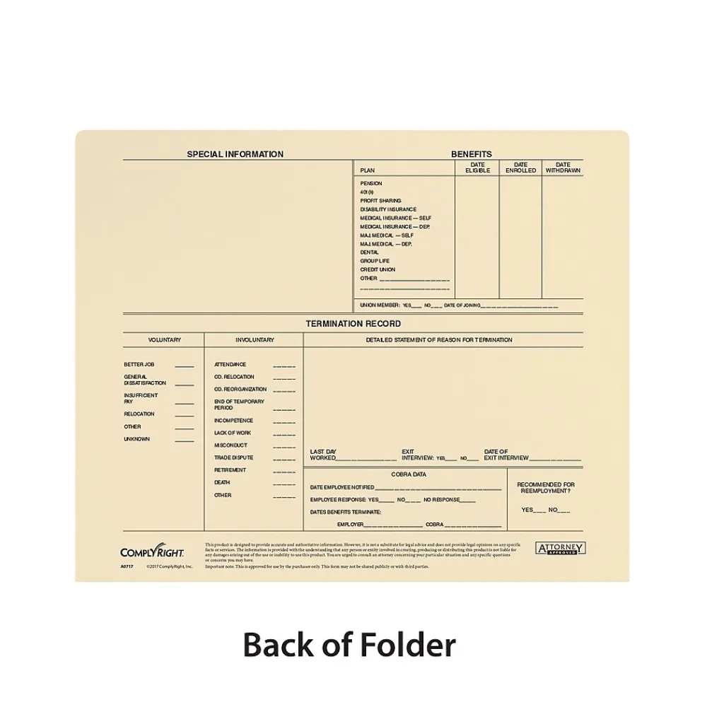 Hr Forms*ComplyRight Employee Personnel Envelo - File (A0717)