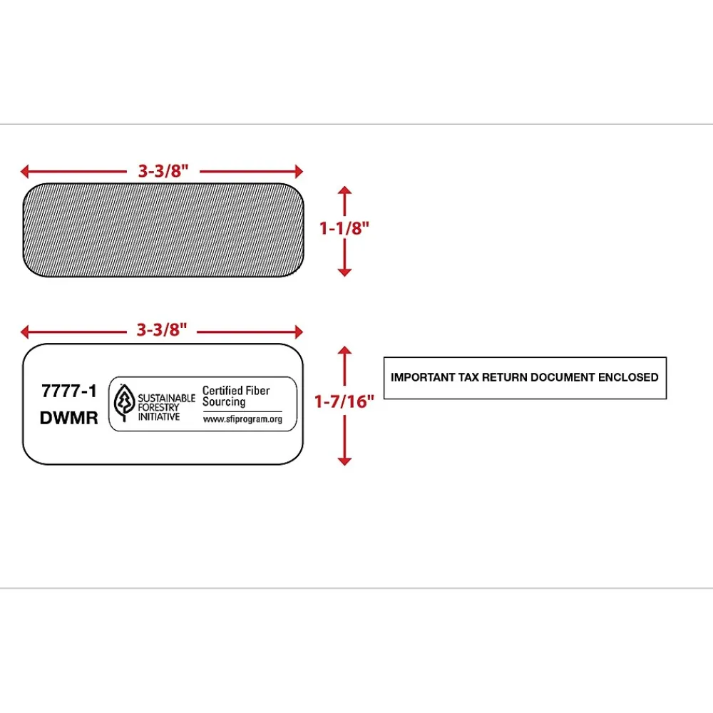 Clearance ComplyRight Moistenable Glue Security Tinted Double Window Tax Envelopes, 5 5/8" x 9", 50/Pack (1095CENV50)