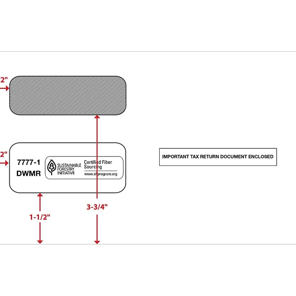 Clearance ComplyRight Moistenable Glue Security Tinted Double Window Tax Envelopes, 5 5/8" x 9", 50/Pack (1095CENV50)