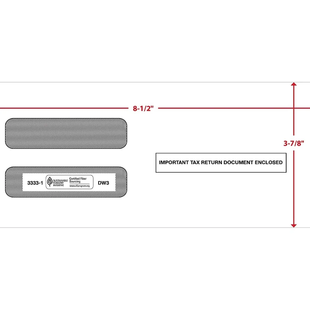 Discount ComplyRight Moistenable Glue Security Tinted Double-Window Tax Envelopes, 3 7/8" x 8.5", 50/Pack (3333150)
