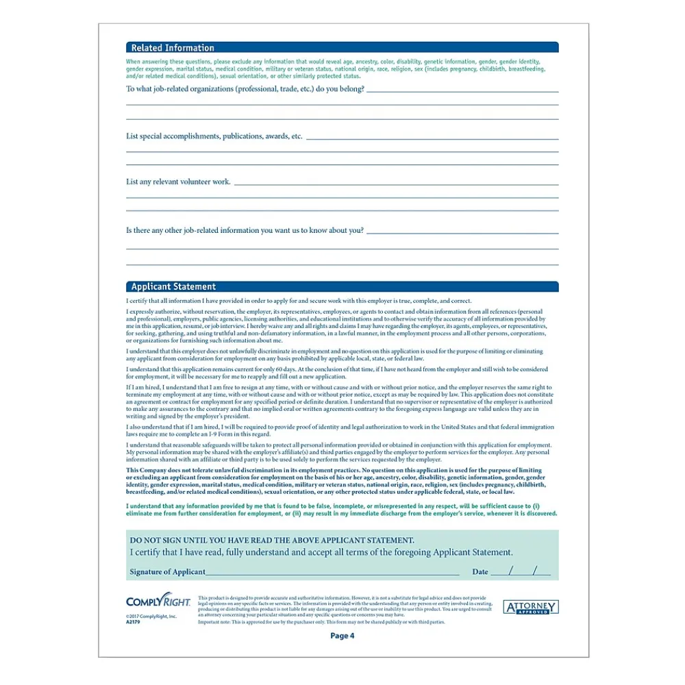 Hr Forms*ComplyRight North Dakota Job Application, Pack of 50 (A2179ND)