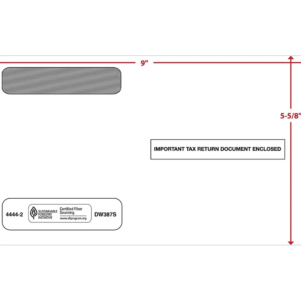 ComplyRight Self Seal Security Tinted Double-Window Tax Envelopes, 5 5/8" x 9", 50/Pack (444250)