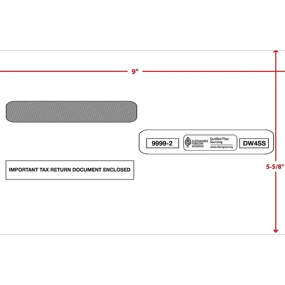 Online ComplyRight Self Seal Security Tinted Double-Window Tax Envelopes, 5 5/8" x 9", 50/Pack (9999250)