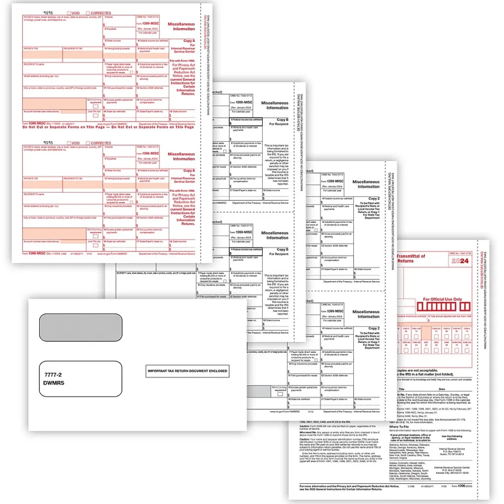 Tax Forms*ComplyRight TaxRight 2024 1099-MISC Tax Form Tax Form Set with Envelopes, 4-Part, 25/Pack (SC6103E25)