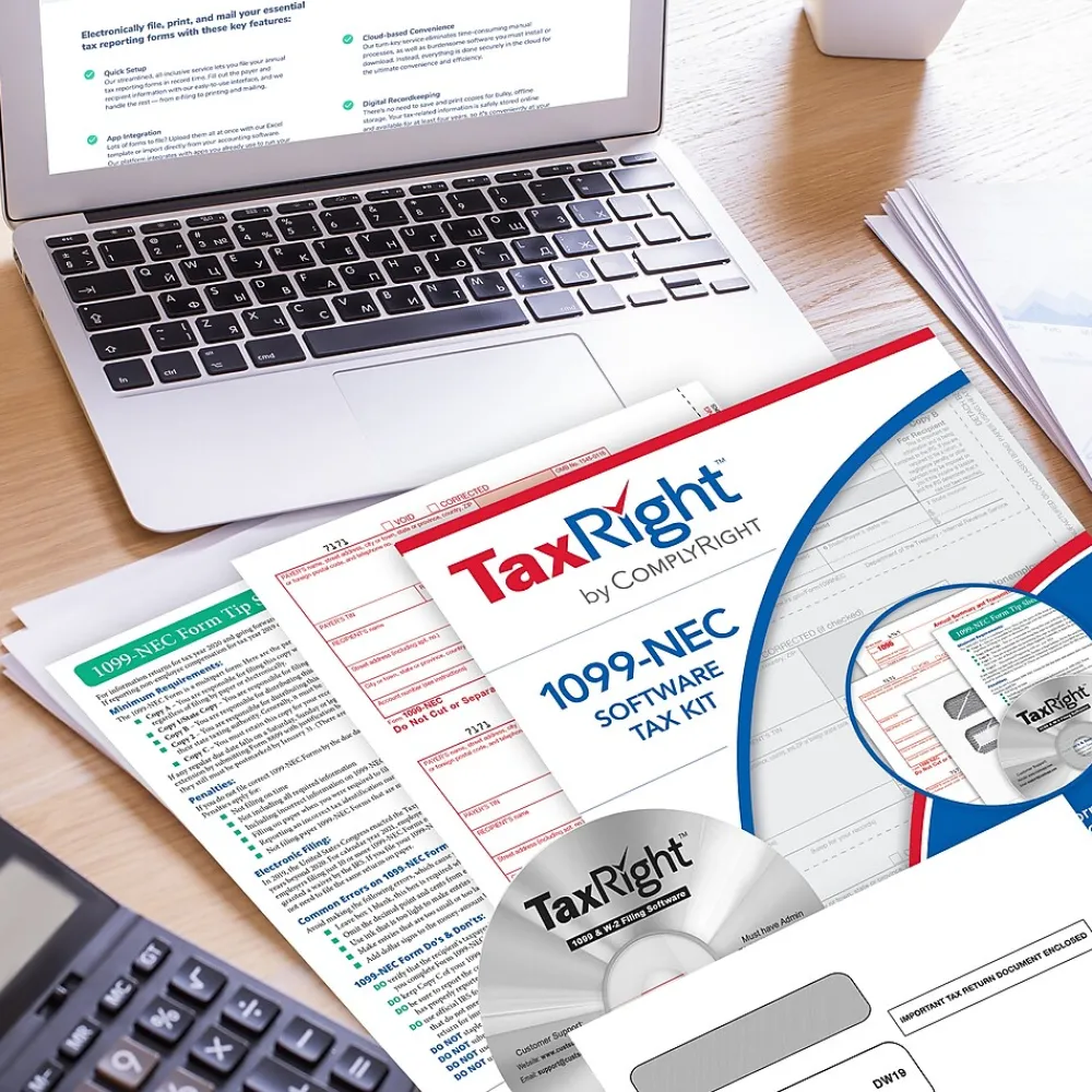 Tax Forms*ComplyRight TaxRight 2024 1099-NEC Tax Form Tax Forms, Envelopes, TipSheet & Software, 4-Part, 25/Pack (NECSC6103ES25)