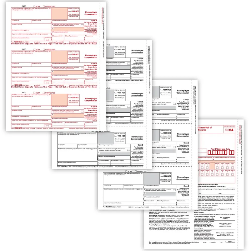 Tax Forms*ComplyRight TaxRight 2024 1099-NEC Tax Form Tax Forms, Envelopes & TipSheet, 4-Part, 25/Pack (NECSC6103E25)