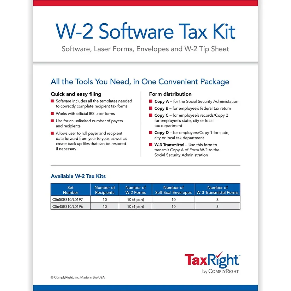 Tax Forms*ComplyRight TaxRight 2024 W-2 Tax Form Tax Forms, Envelopes, TipSheet & Software, 6-Part, 10/Pack (SC5650ES10)