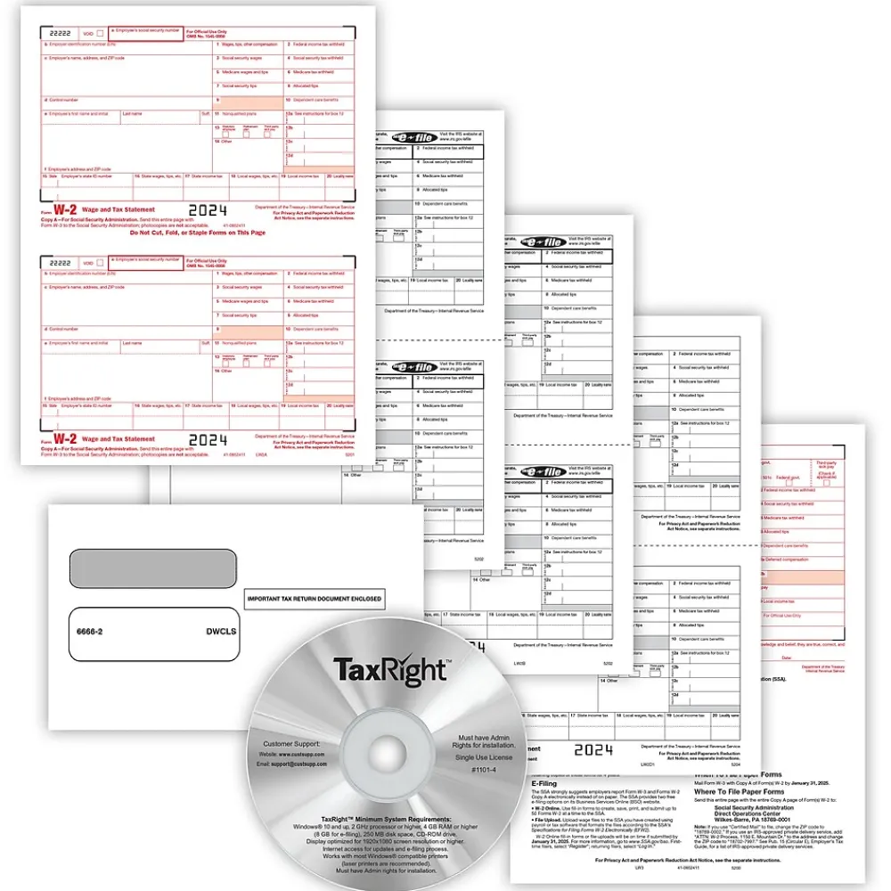 Tax Forms*ComplyRight TaxRight 2024 W-2 Tax Form Tax Forms, Envelopes, TipSheet & Software, 6-Part, 10/Pack (SC5650ES10)