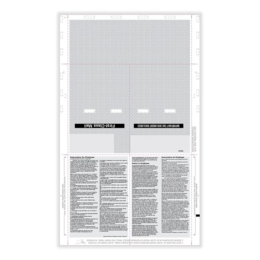 Tax Forms*ComplyRight W-2 Tax Form. Pressure Seal, 4-Up, Box Format, Copies B,C,2,2, EZ-Fold Duplex, 14", 500/Pack (PS1280Z)