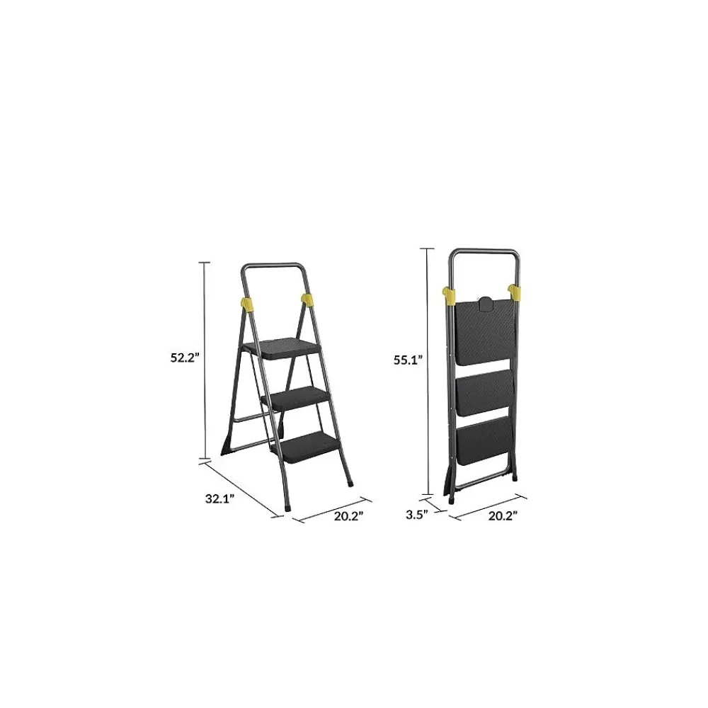 Cosco Commercial 3-Step Folding Stool, 300 lb Capacity, Gray (CSC11839GGO)