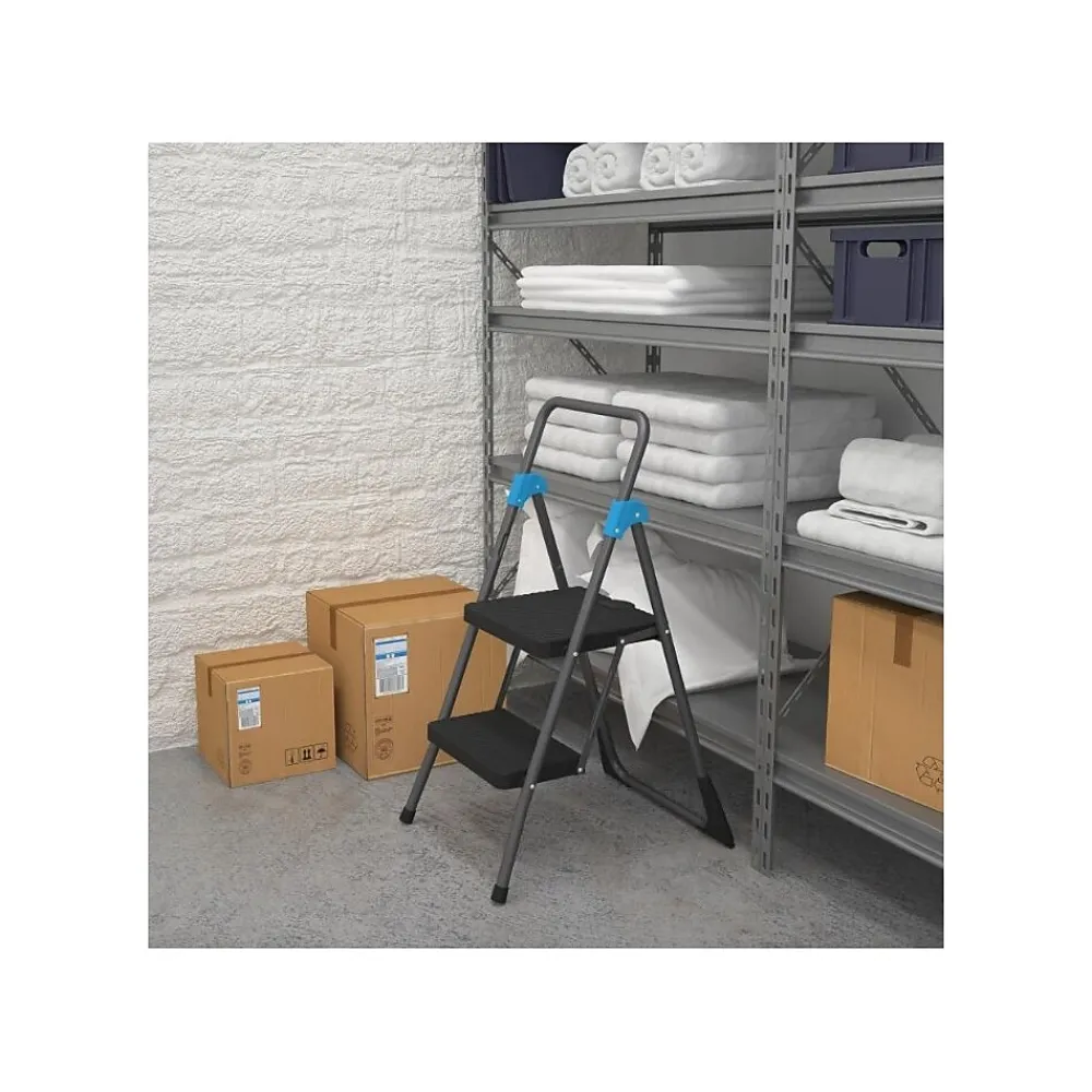 Cosco Commercial 2-Step Folding Stool, 300 lb Capacity, Gray (CSC11829GGB)