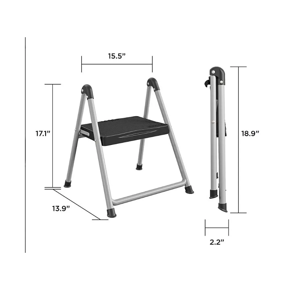 Cosco Folding Step Stool, 1-Step, 200 lb Capacity, 9.9" Working Height, Platinum/Black (11014PBL1E)